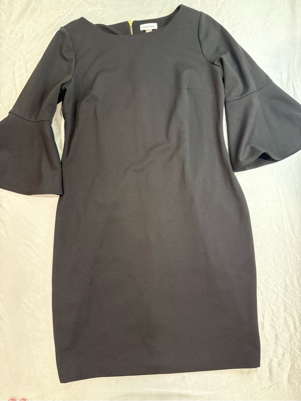 Calvin Klein Black 3/4 sleeve Bell-Sleeve Sheath Dress